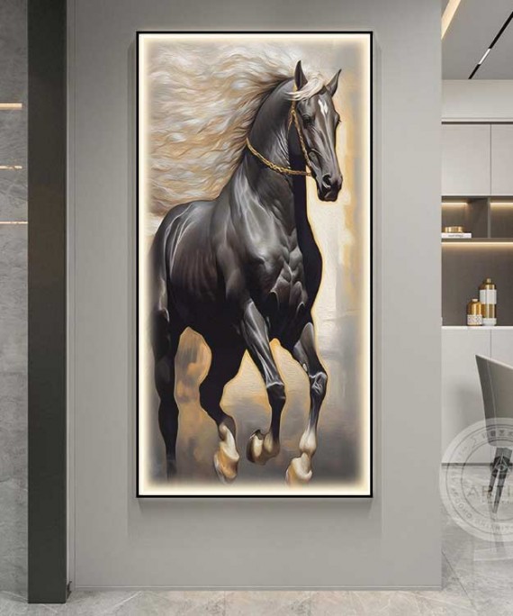 A Detailed Horse Painting With Hair And Soft Side Lighting
